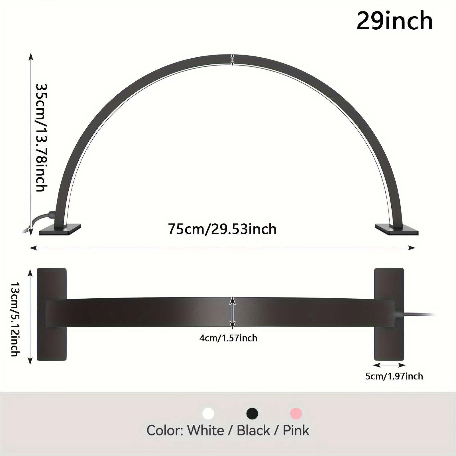 22 29inch beautician technical desk lamp half moon led lamp beauty room desk lamp adjustable three color u shaped lamp for eyelash extension tattoo eyebrow nail   black white pink details 8