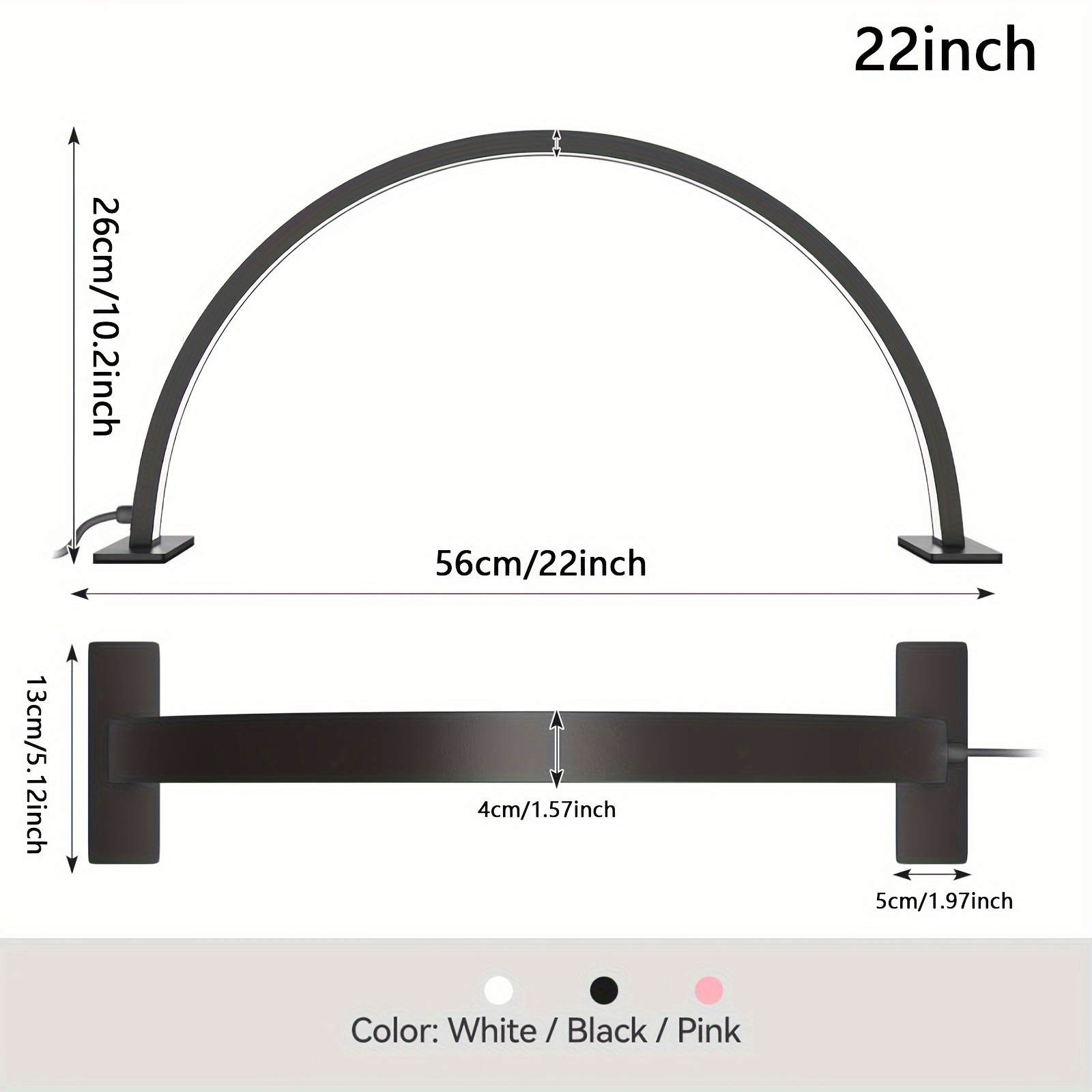 22 29inch beautician technical desk lamp half moon led lamp beauty room desk lamp adjustable three color u shaped lamp for eyelash extension tattoo eyebrow nail   black white pink details 9