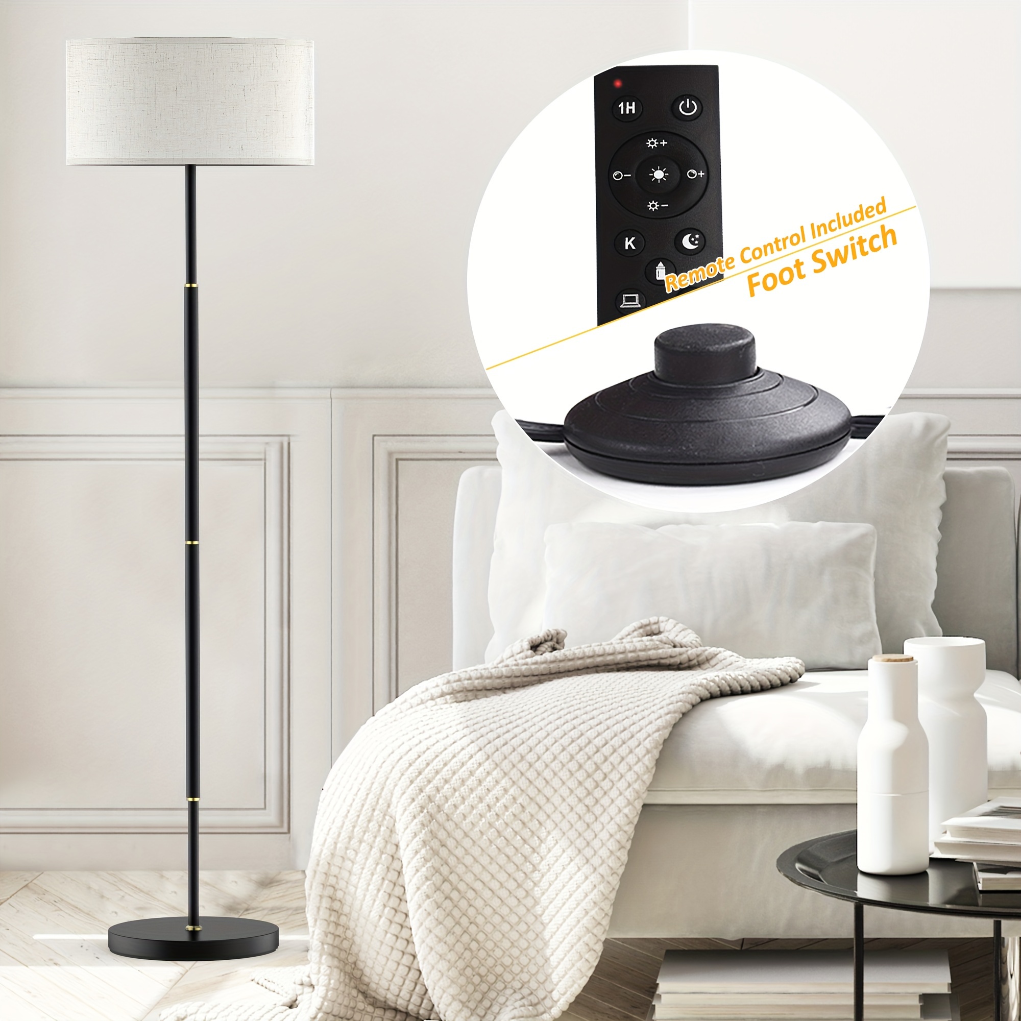 traditional floor lamp with remote control and bulb included details 2