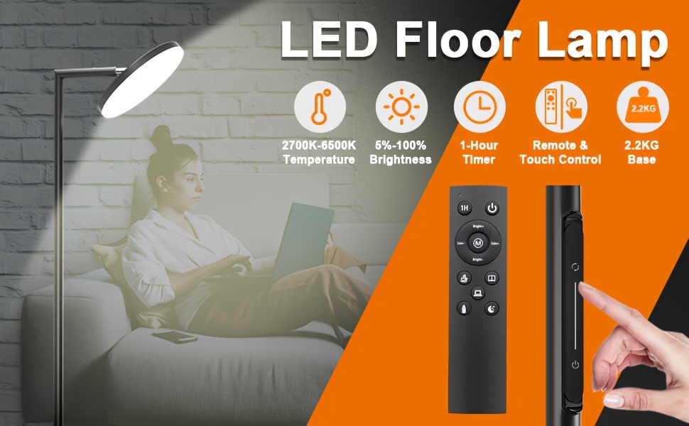 floor lamp living room super bright dimmable led light 70 high corner vertical lamp with remote control bedroom office adjustable timer reading floor lamp black details 0