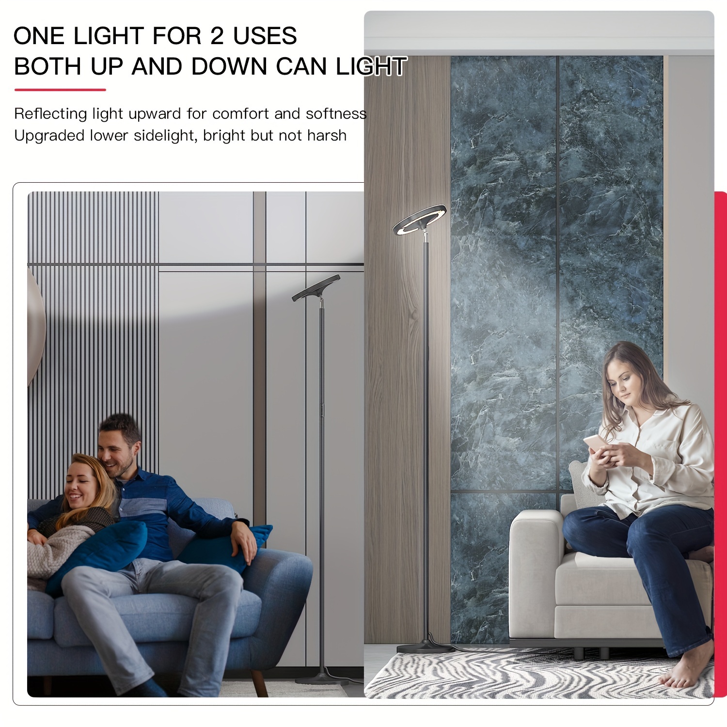 dual side lighting black led floor lamp with remote control smart app 36w 2600lm bright tall vertical rgb angle multi color dimmable modern floor lamp for living room bedroom office details 5