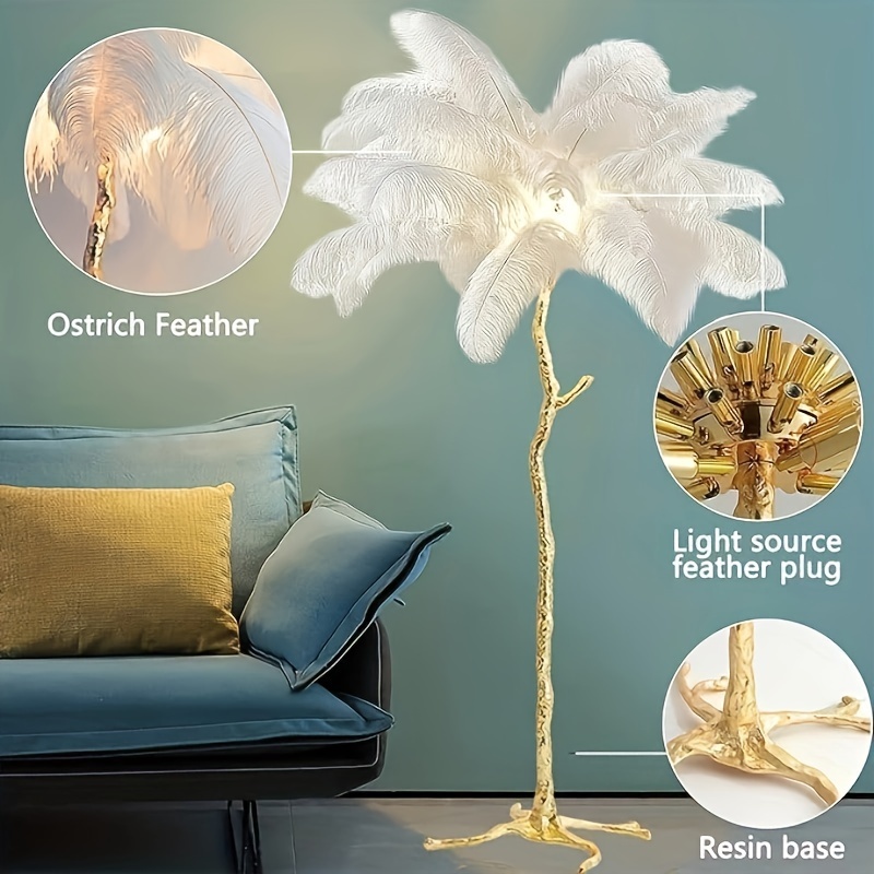 ostrich feather floor lamp luxury resin ostrich feather lamp romantic standing lamp for living room sofa bedside bedroom and office white details 0