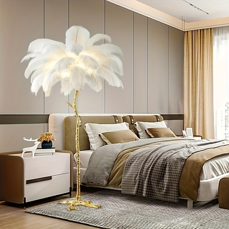 ostrich feather floor lamp luxury resin ostrich feather lamp romantic standing lamp for living room sofa bedside bedroom and office white details 1