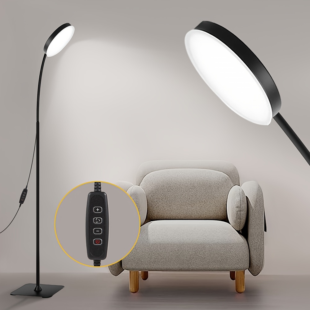 adjustable led floor lamp with dimmable brightness 3 color modes 3000k 6000k 10 levels metal stand for living room office bedroom usb powered black details 3