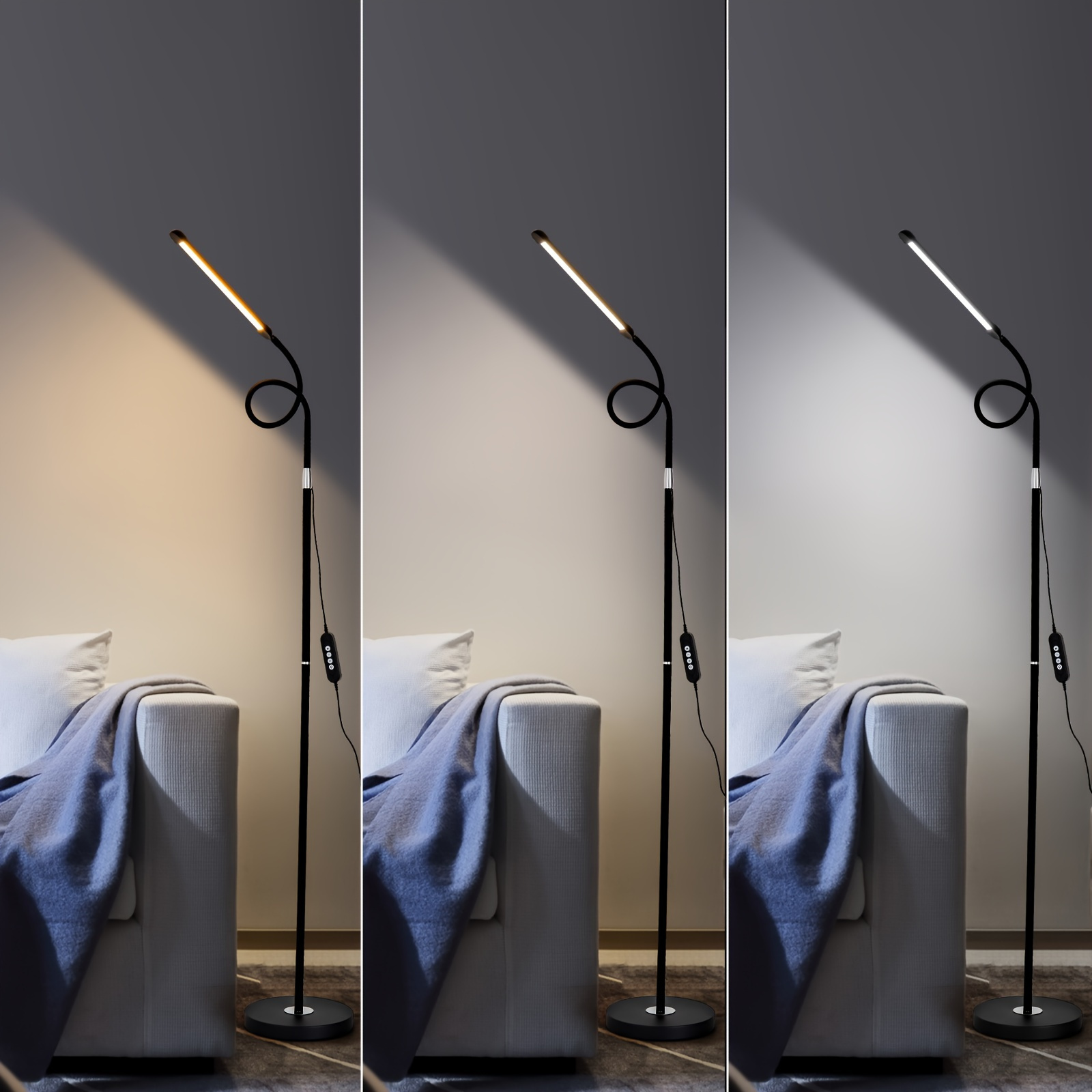 modern 72 led task reading floor lamp height adjustable led lamp standing floor black lamps with remote for living room bedroom office adjustable brightness and color 3000k 6500k details 6