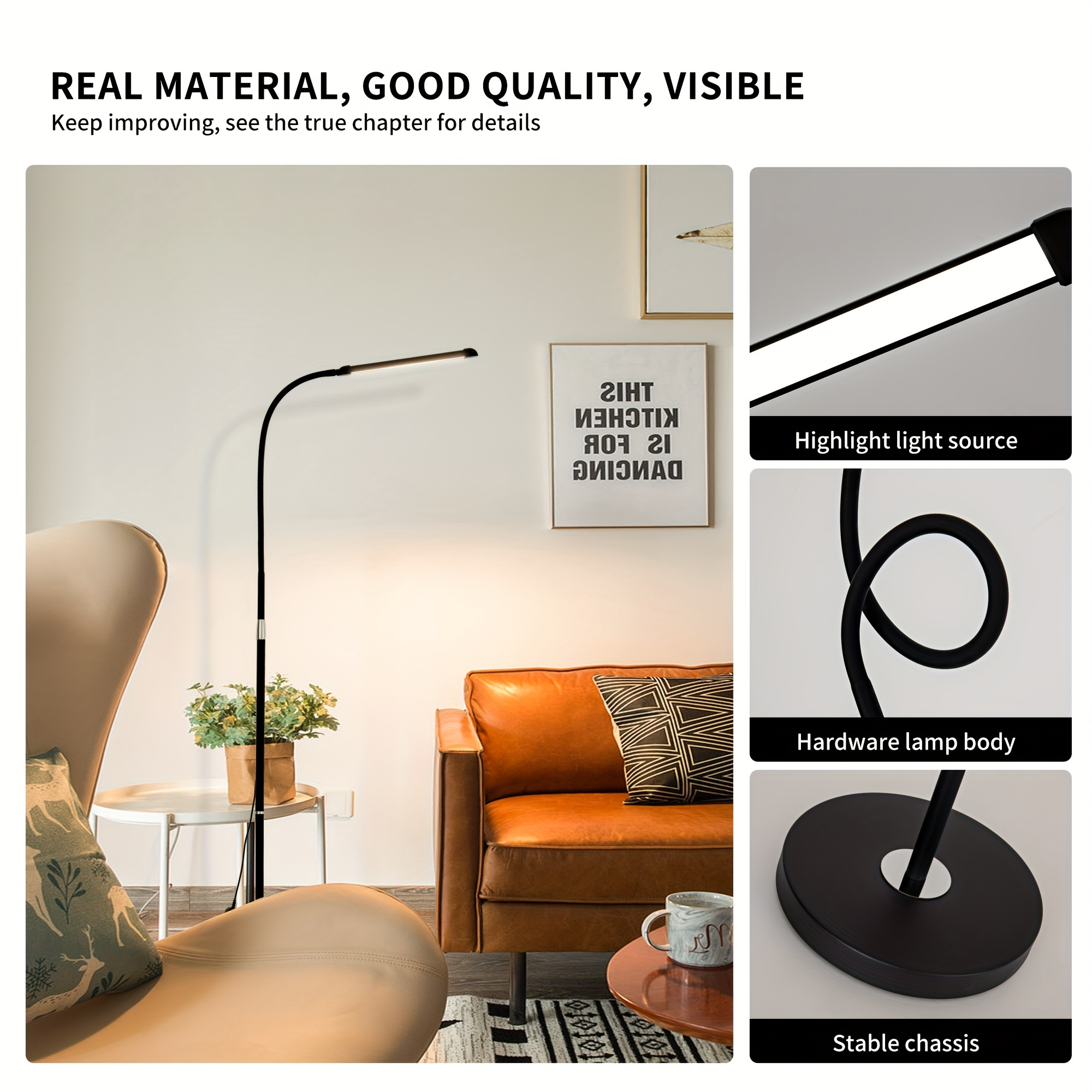 modern 72 led task reading floor lamp height adjustable led lamp standing floor black lamps with remote for living room bedroom office adjustable brightness and color 3000k 6500k details 7