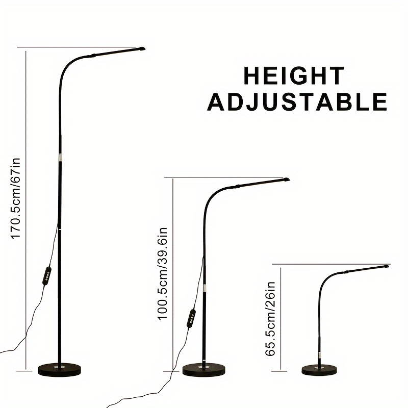 modern 72 led task reading floor lamp height adjustable led lamp standing floor black lamps with remote for living room bedroom office adjustable brightness and color 3000k 6500k details 8