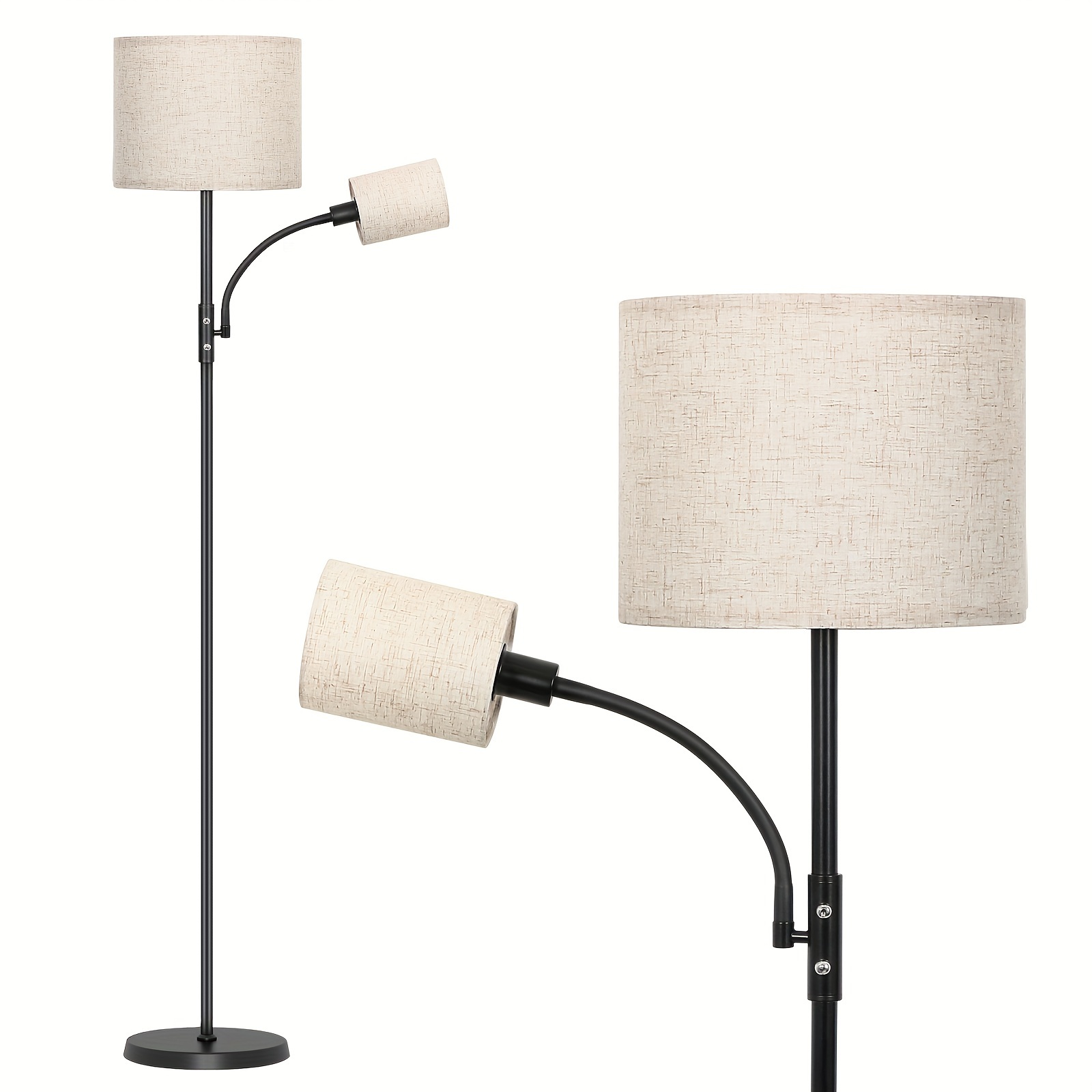 fabric double head floor lamp linen with 1 e26 bulb and 1   details 2