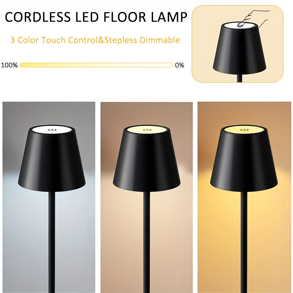 2pack cordless led floor lamp for outdoor indoor rechargeable dimmable   adjustable height stand lamp for patio living room bedside table night lamp black details 3