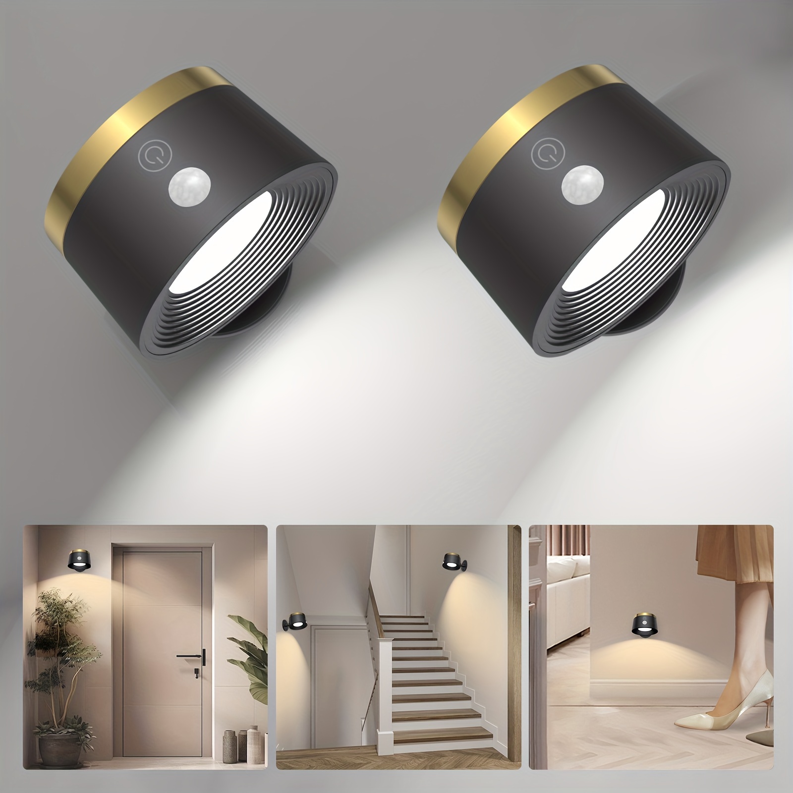 motion sensor wall light indoor 2pcs rechargeable battery operated led wall light wall lamp wireless with 360 rotation 3 color temperatures for bedroom study corridor picture details 1