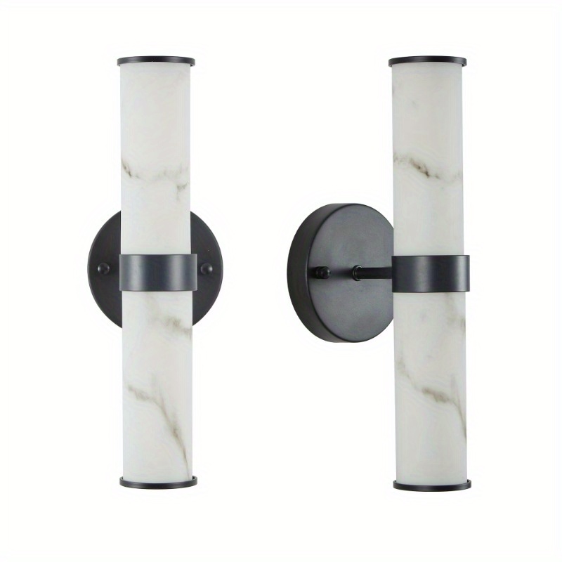 resin imitation marble texture wall light with black iron metal frame set of 2   fixtures for hallways bathrooms and bedrooms only indoor details 8