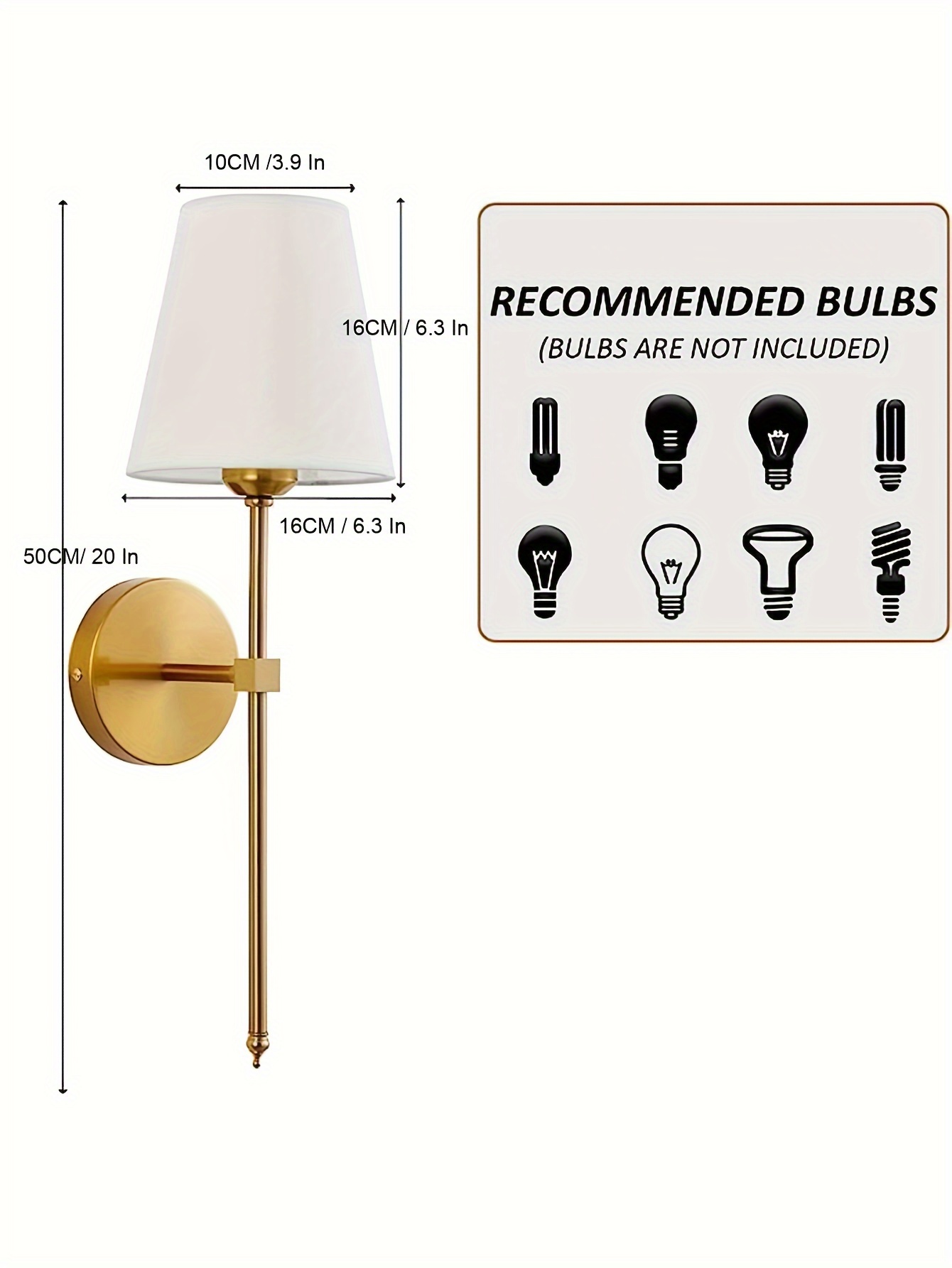 1 2pcs e27 wall sconces with white fabric shade 85 265v golden base   fixtures for bedroom bedside bathroom vanity light living room bulb excluded details 4