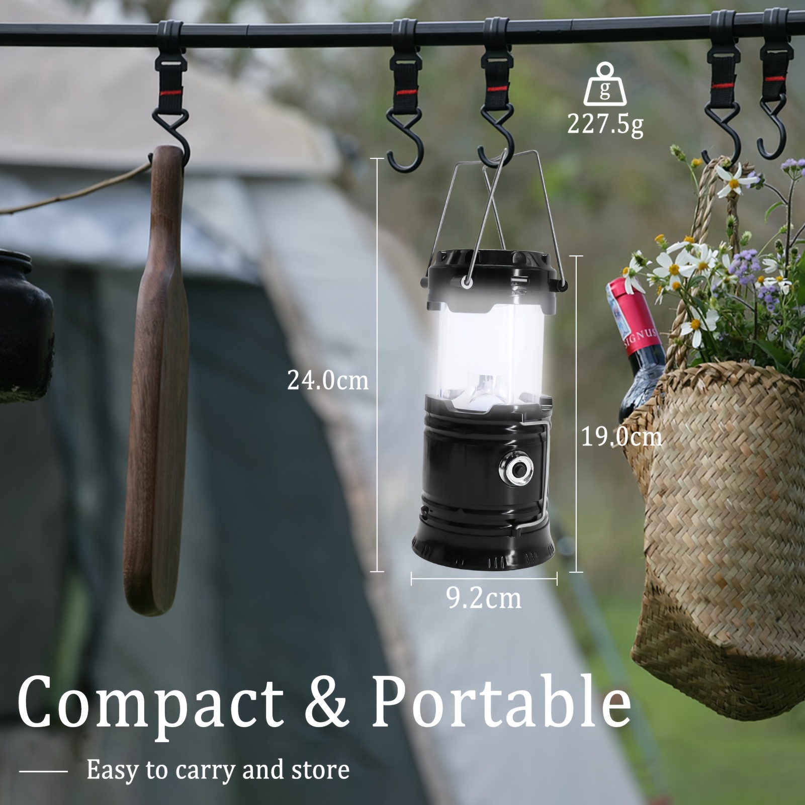 collapsible portable led camping lantern lightweight waterproof solar usb rechargeable led flashlight survival kits for indoor outdoor home emergency   outages hiking hurricane 4 pack details 3