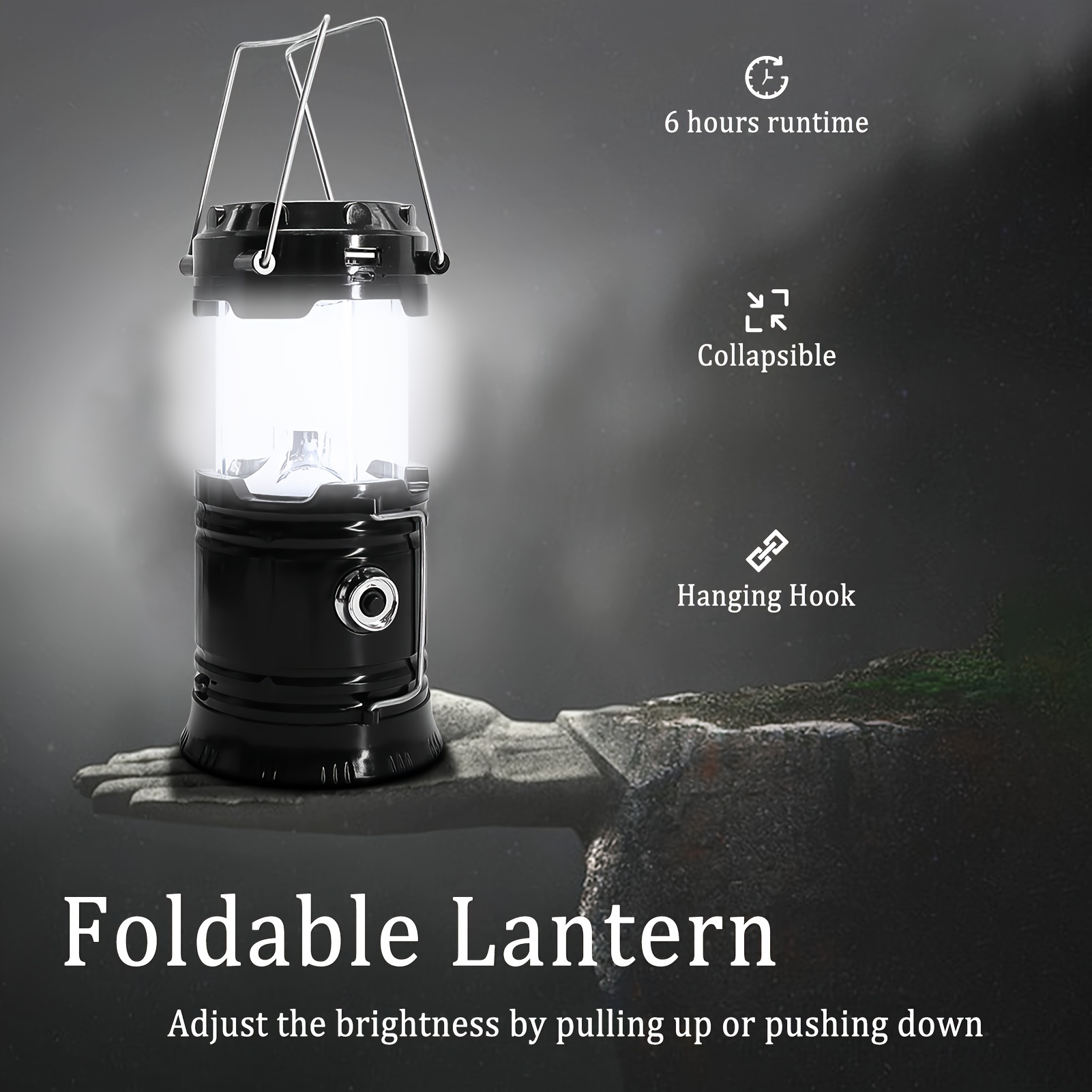 collapsible portable led camping lantern lightweight waterproof solar usb rechargeable led flashlight survival kits for indoor outdoor home emergency   outages hiking hurricane 4 pack details 5