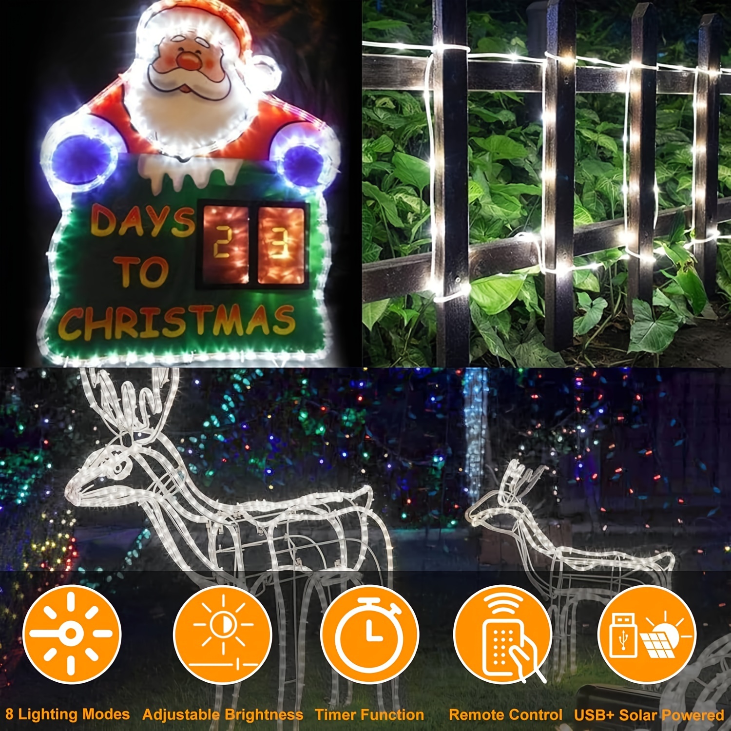 164 ft 1000 led rope lights solar powered waterproof string lights 8 modes outdoor tube light copper wire fairy lights for christmas garden fence yard party pool wedding decor 1000 led white details 5