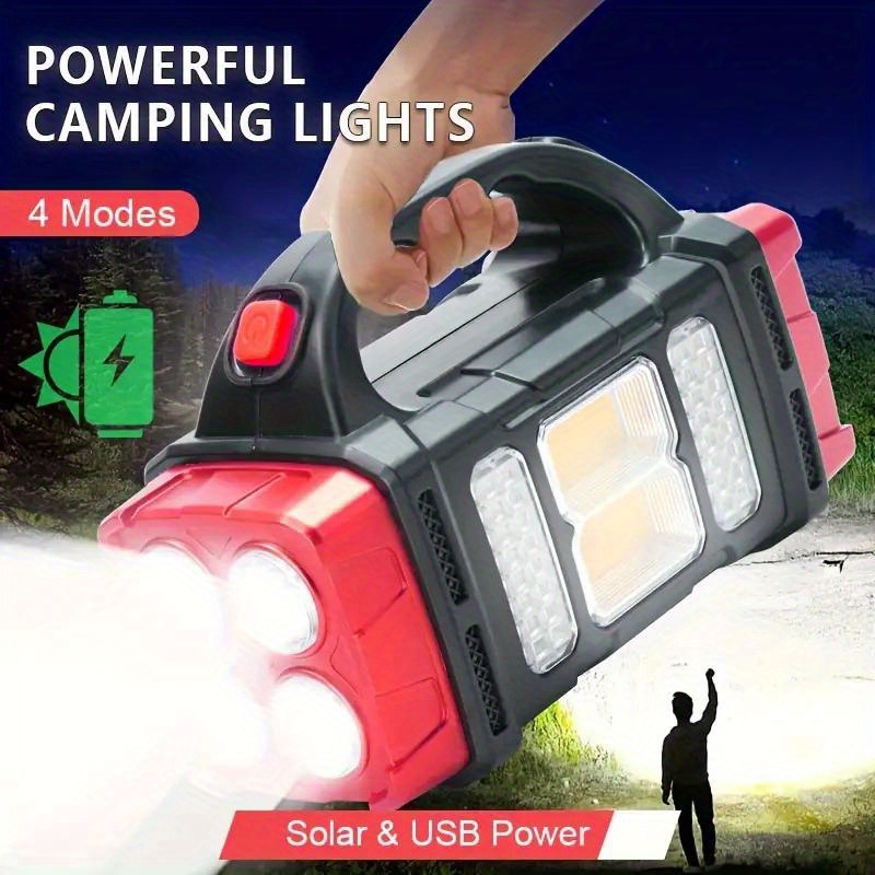 1pc   handheld flashlight outdoor led camping light solar usb rechargeable searchlight for outdoor hiking fishing emergencies details 1